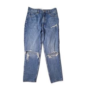 Zara Ripped Destroyed Distressed Blue Jeans sz 8 High Rise Mom Jeans Classic Fit